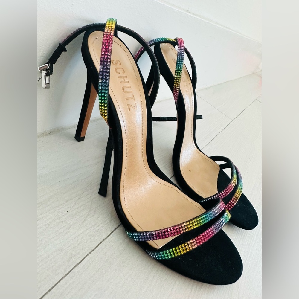 SCHUTZ women heels sandals rainbow stone multicolor